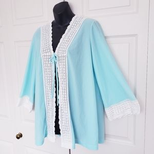 Vintage 70's Linda Lingerie Blue & White Short Robe